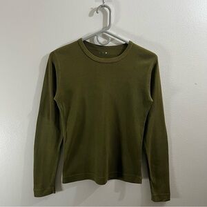Vintage Olive Green ribbed long sleeve made in the USA size small
